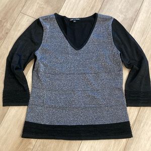Shimmering Silver and Black V-Neck Top